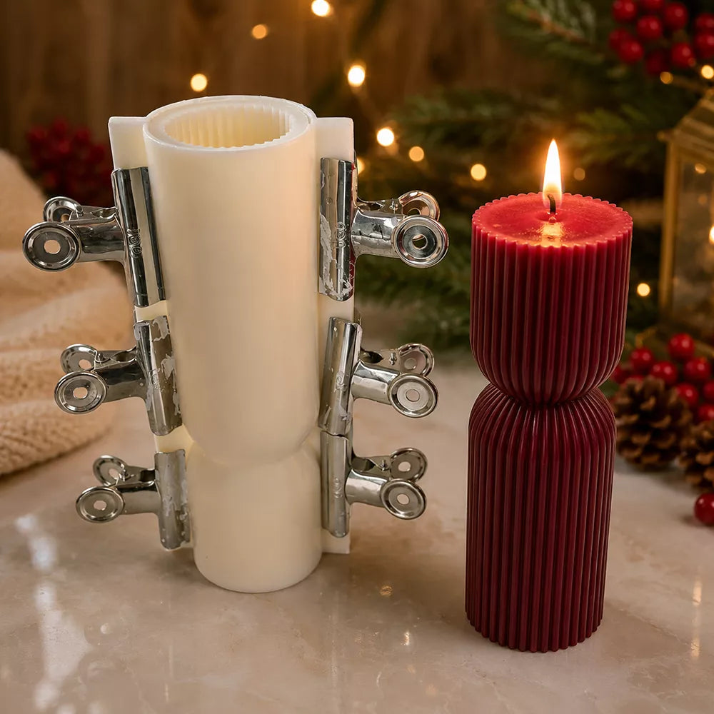22.5CM Tall Ribbed Pillar Candle Silicone Mold with Fixed Outer Shell – Deformation Resistant