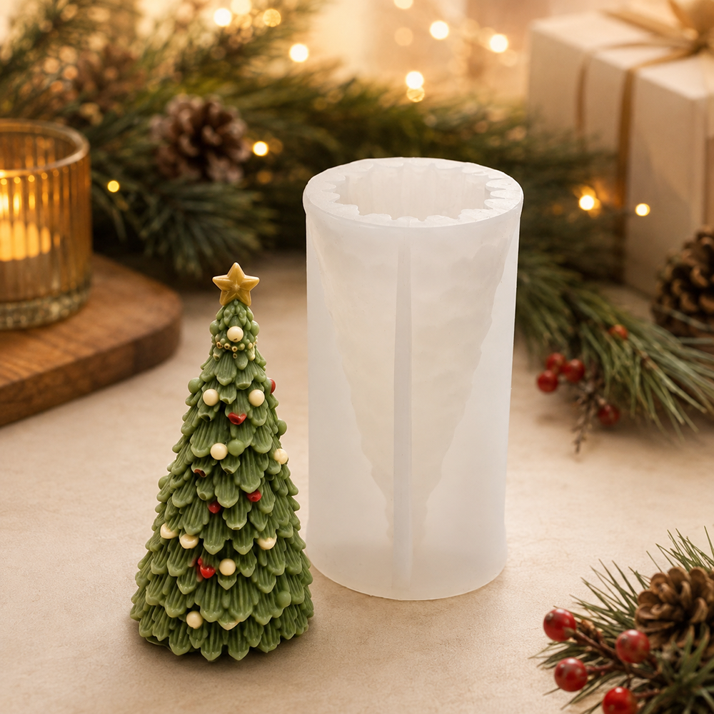 9477 Christmas Tree Silicone Candle Mold holiday scene