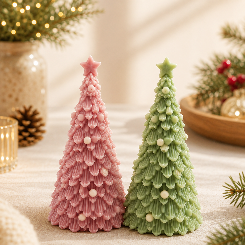 Finished Christmas tree candles made with mold 9477