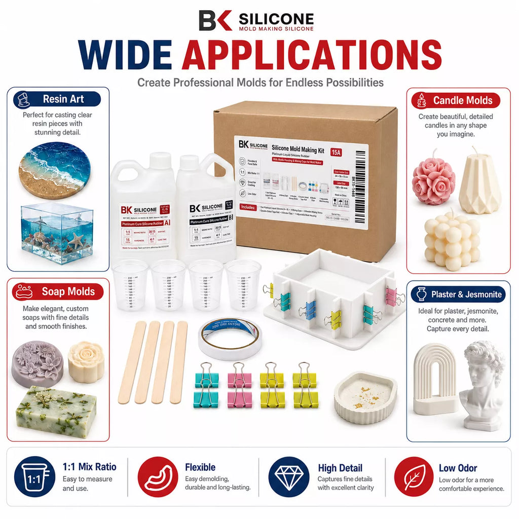 BK-A15 Platinum-Cure Silicone Mold Making Kit with Adjustable Mold Housing – 1 kg|2.2oz