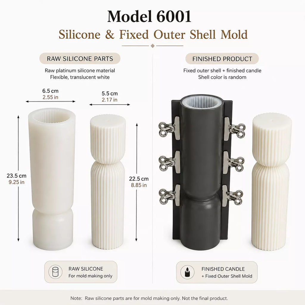 22.5CM Tall Ribbed Pillar Candle Silicone Mold with Fixed Outer Shell – Deformation Resistant