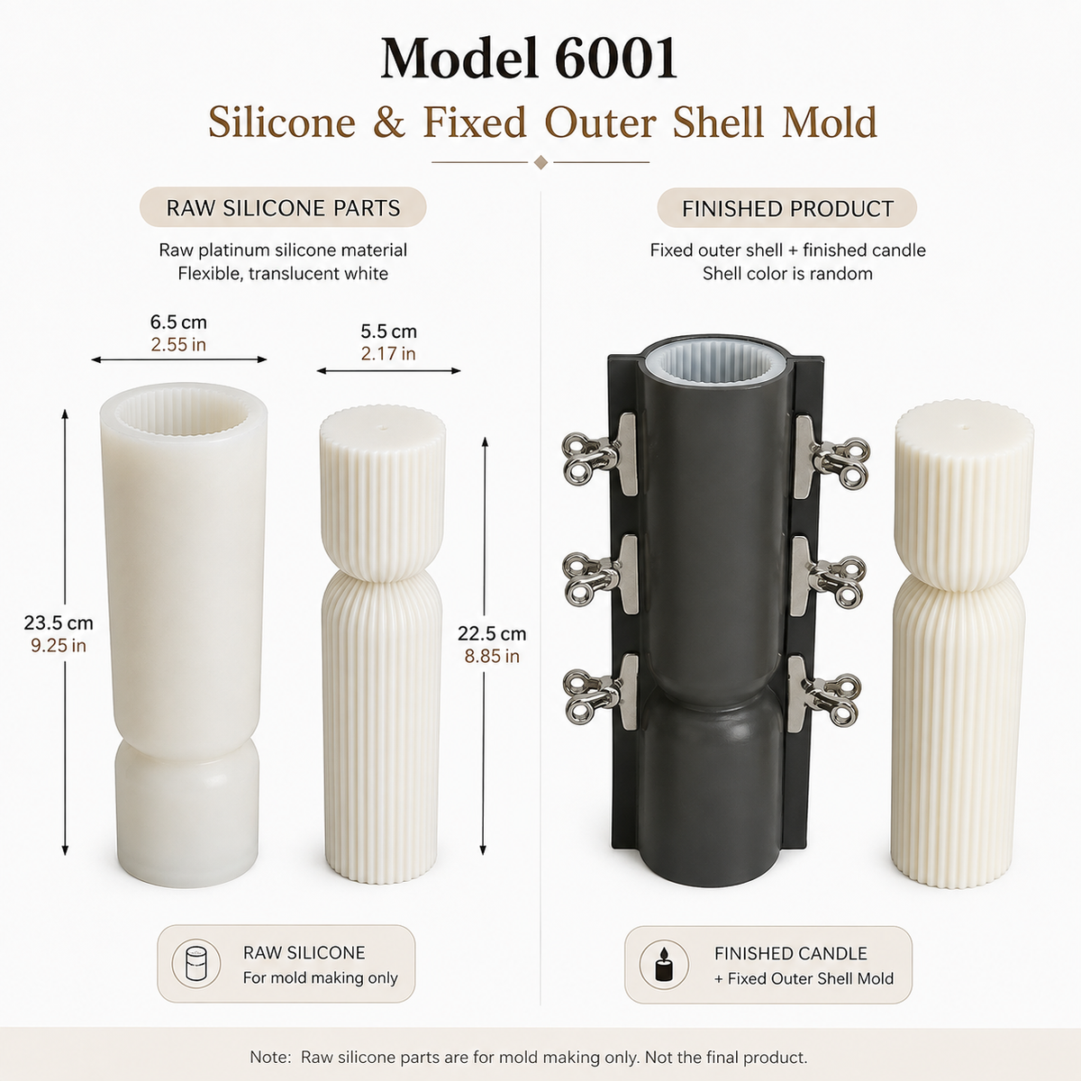 22.5CM Tall Ribbed Pillar Candle Silicone Mold with Fixed Outer Shell – Deformation Resistant