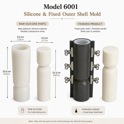 22.5CM Tall Ribbed Pillar Candle Silicone Mold with Fixed Outer Shell – Deformation Resistant