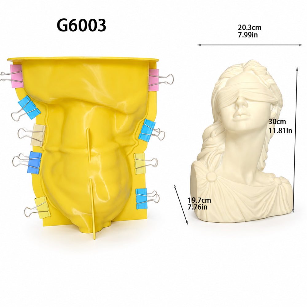 G6003 Lady Justice bust silicone mold dimensions and support shell