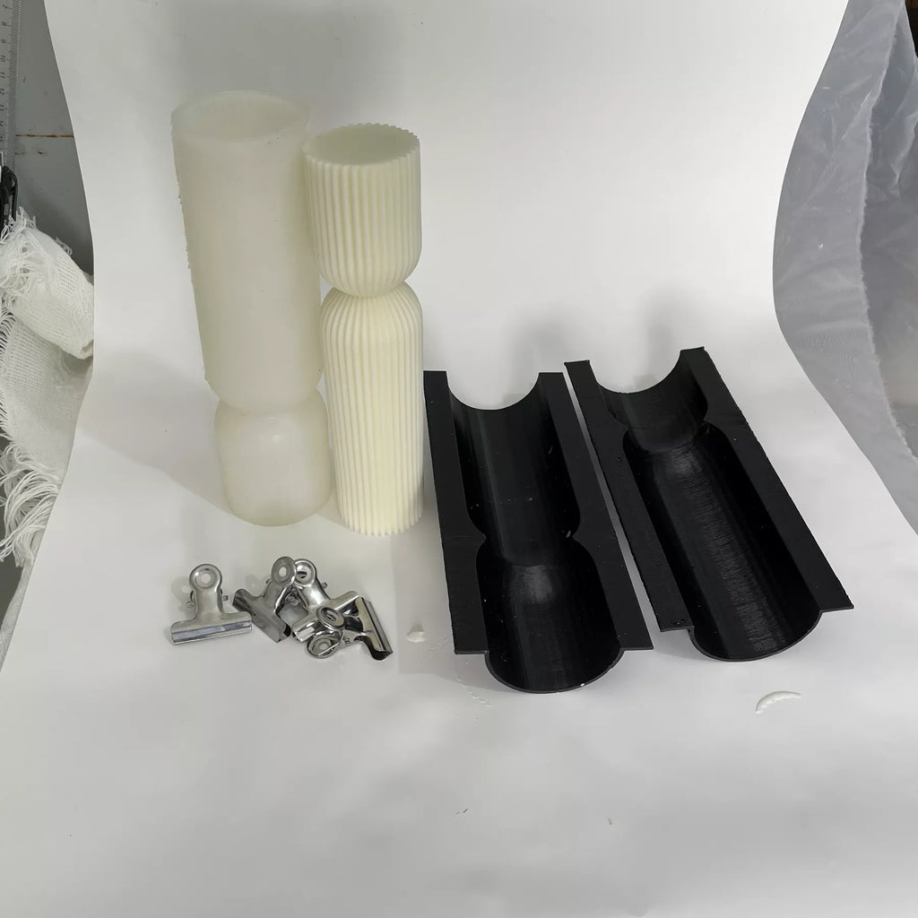 22.5CM Tall Ribbed Pillar Candle Silicone Mold with Fixed Outer Shell – Deformation Resistant