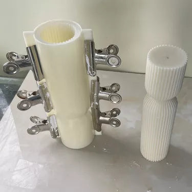 22.5CM Tall Ribbed Pillar Candle Silicone Mold with Fixed Outer Shell – Deformation Resistant