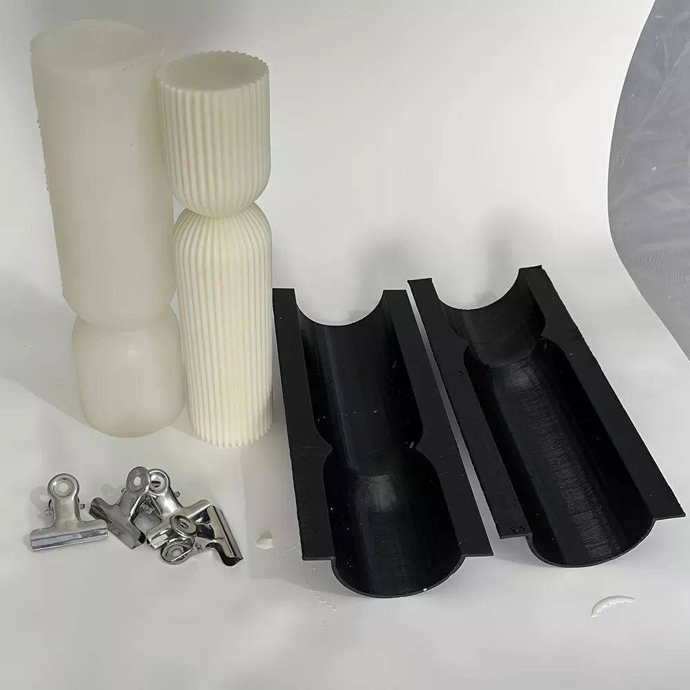 22.5CM Tall Ribbed Pillar Candle Silicone Mold with Fixed Outer Shell – Deformation Resistant