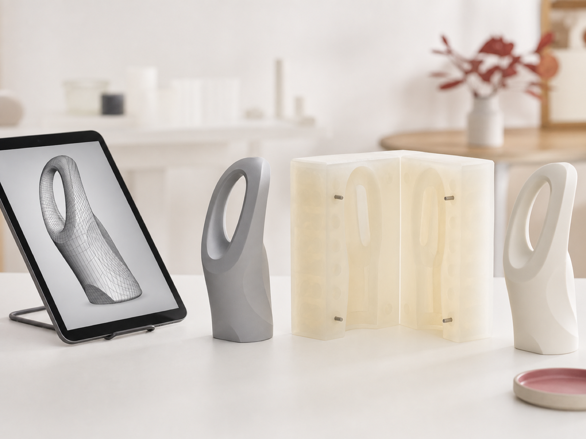Concept workflow from a generic 3D model to a silicone mold and finished sample